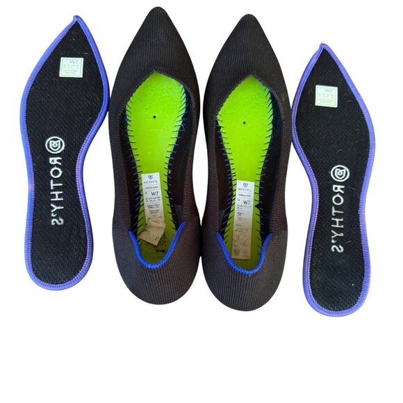 Rothys Womens Pointed Toe Flats Black W7 EU 37.5 Washable Knit Sustainable Shoes - Picture 3 of 9